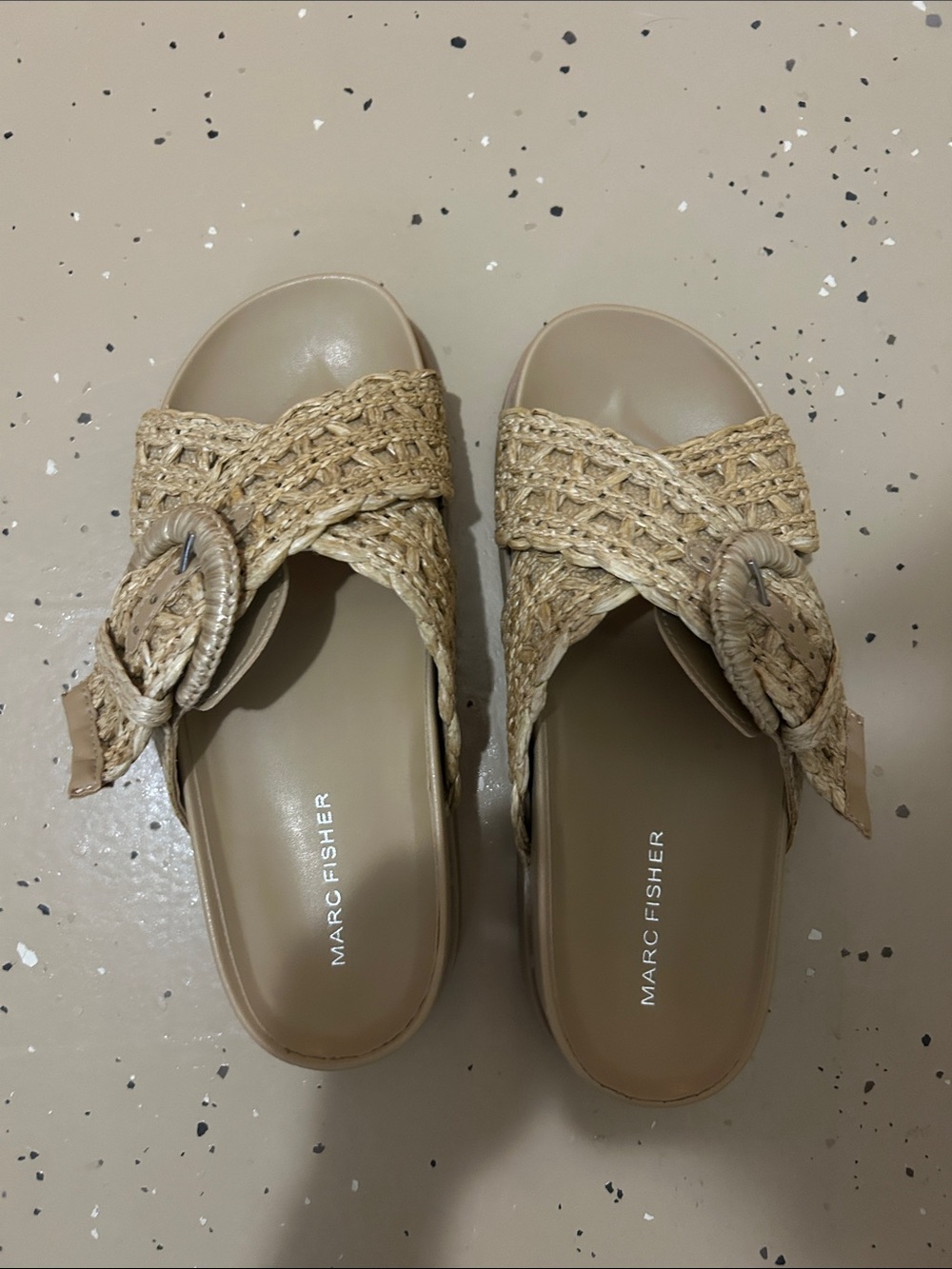 Marc Fisher Natural Braided Buckle Slide Mules